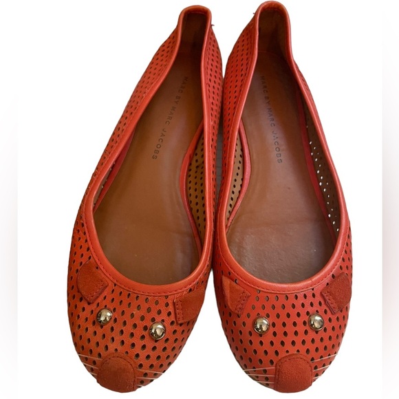 Marc Jacobs Orange Leather Kitty Cat loafers Marc Jacobs Ballet Flats CAT shoes - Picture 1 of 8